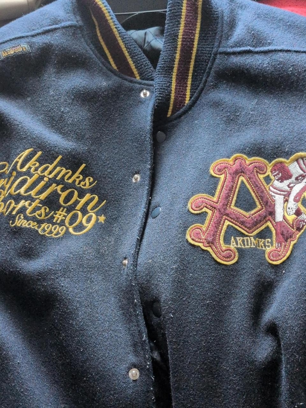 AKDMKS Varsity Navy Blue and Gold Bomber Jacket